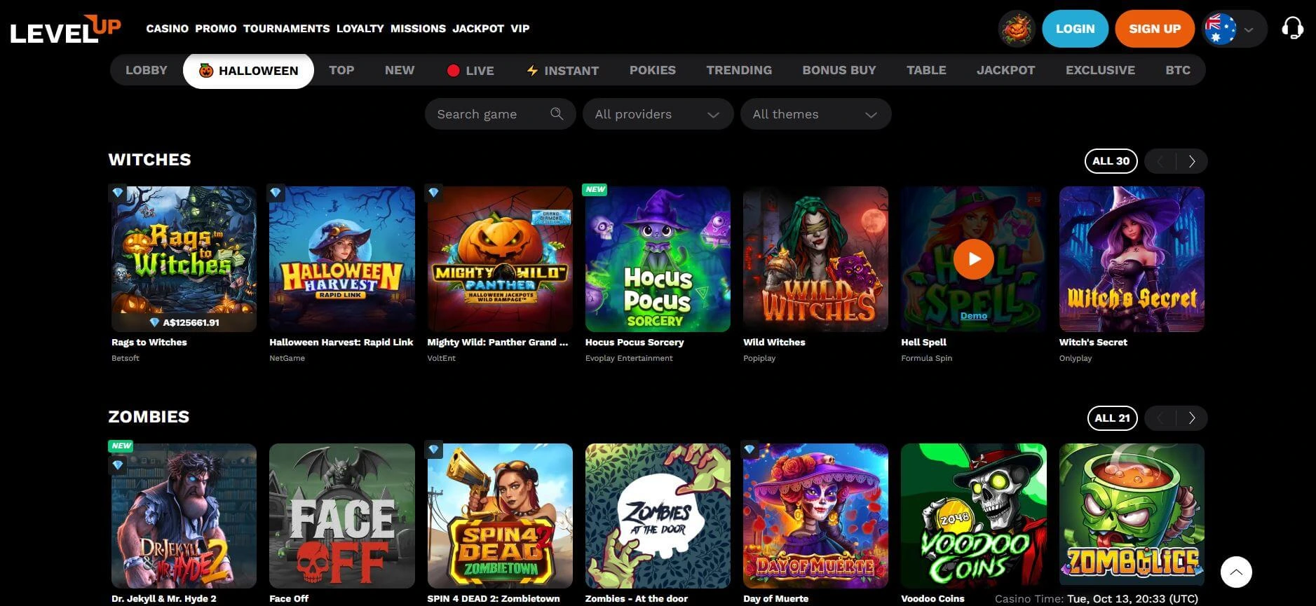 Pokies selection at Levelup casino