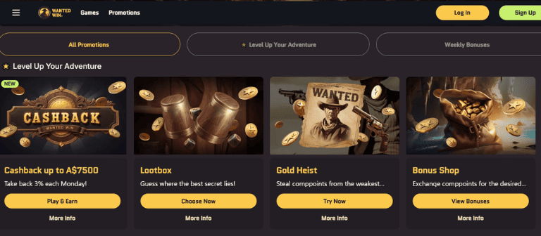 Wantedwin Casino: various promotions include no deposit free spins